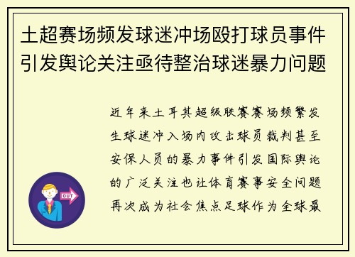 土超赛场频发球迷冲场殴打球员事件引发舆论关注亟待整治球迷暴力问题 土超赛场频发球迷冲场殴打球员事件引发舆论关注亟待整治球迷暴力问题